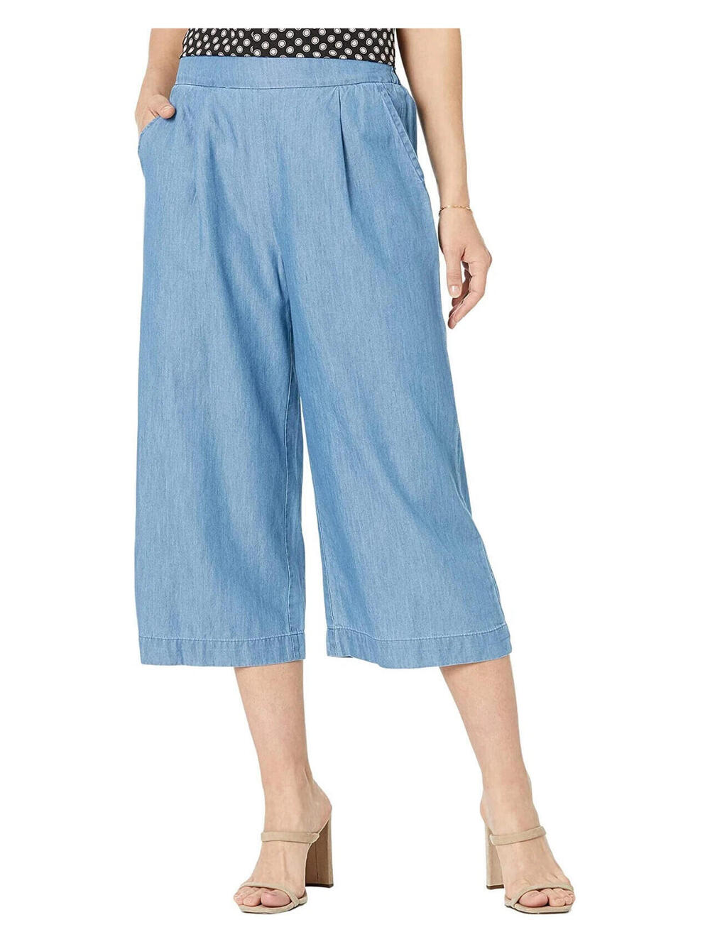 Michael Michael Kors Wide Leg Culotte Pants Cotton Light Cadet Wash Blue Size L